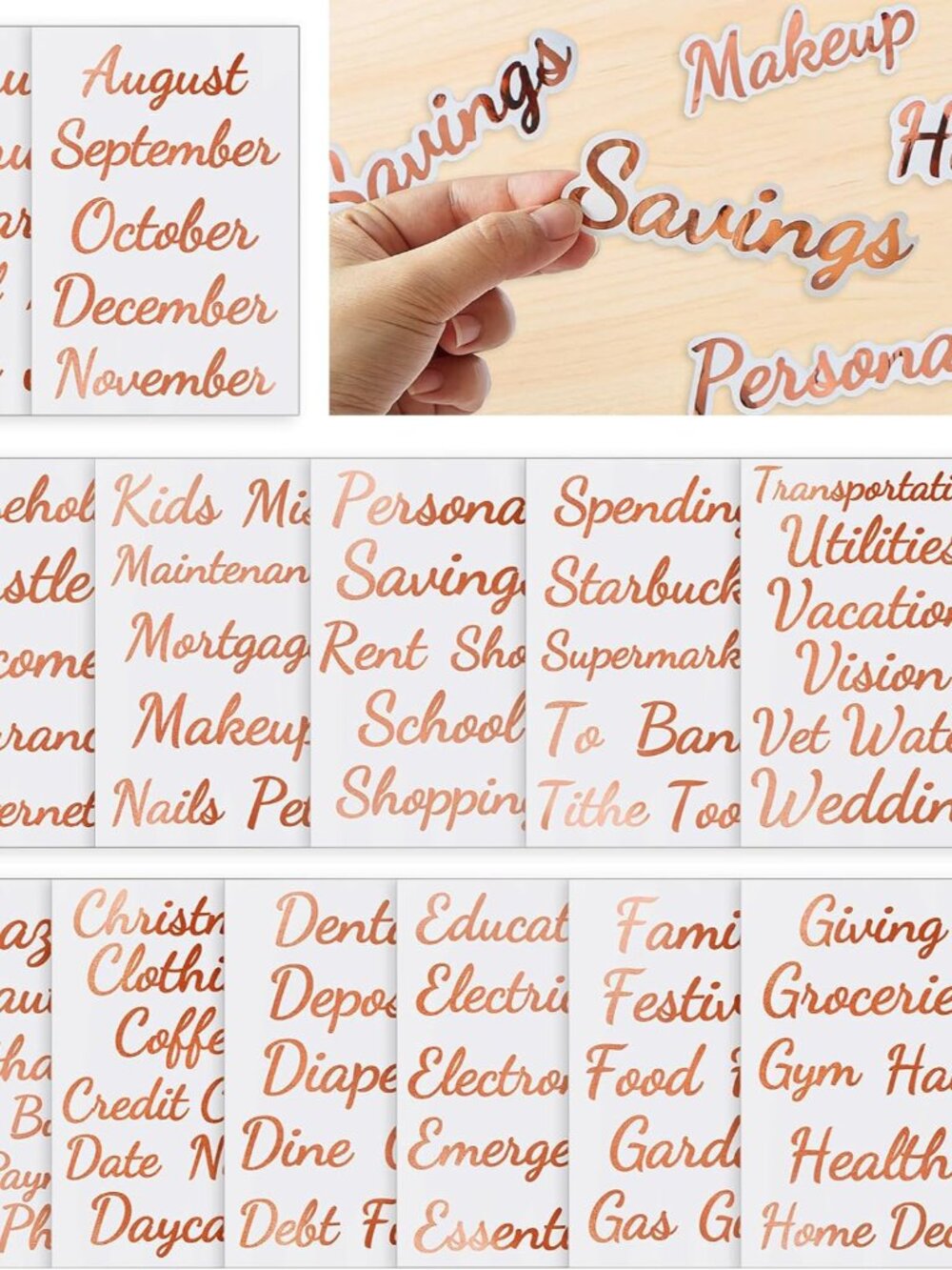 80 Cash-Envelope Budget Category Stickers - Rose Gold Vinyl Decals, Budget Binde